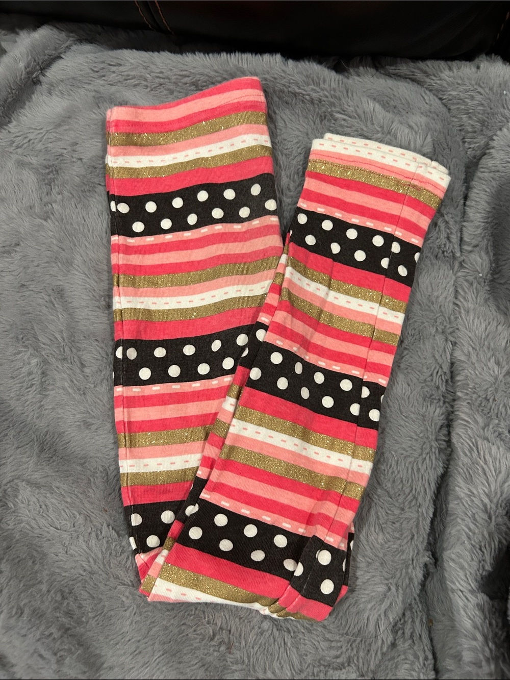 Gymboree Pink, Black & Gold Stripe and Polka Dot Leggings